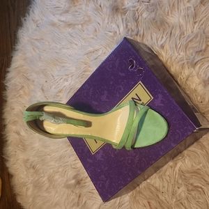 Light green open toe heels